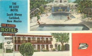 New Mexico Carlsbad De Luxe Motel Swimming Pool Postcard Jones 21-13493