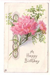 Pink Carnation, Happy Birthday, Used 1916 Split Ring Cancel, Nova Scotia