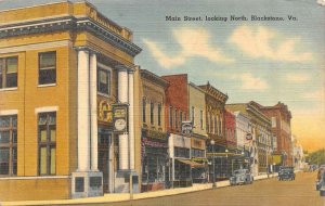 BLACKSTONE, VA Virginia  MAIN STREET SCENE~North  STORES~CARS  1942 Postcard