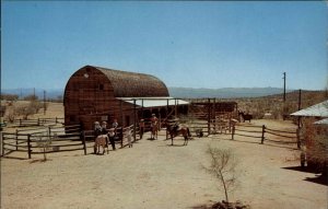 Wickenburg Arizona AZ Flying E Ranch Barn Horses Cowboys Vintage Postcard