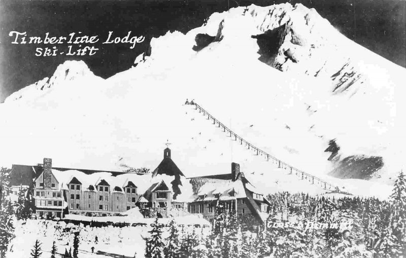 Timberline Lodge & Ski Lift Oregon RPPC Real Photo postcard