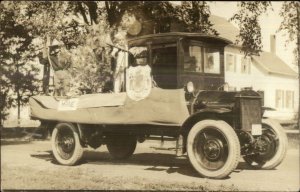 FEDERAL Truck Parade Float? Maine Coat of Arms Hunter Real Photo Postcard