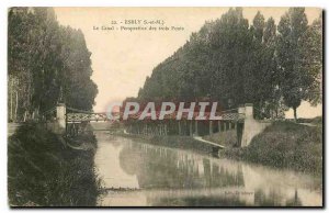 Old Postcard Esbly S and M Canal the perspective of the three bridges