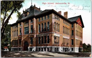 VINTAGE POSTCARD THE HIGH SCHOOL LOCATED AT JACKSONVILLE ILLINOIS POSTED 1909