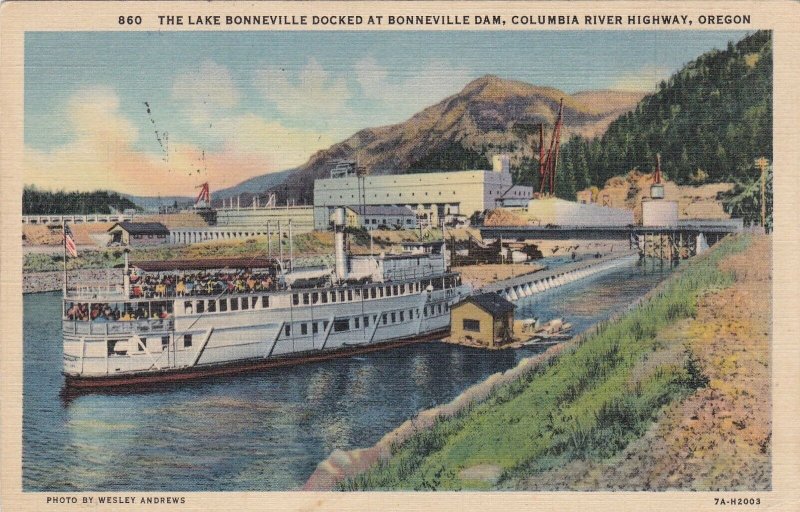 Oregon The Lake Bonneville Docked At Bonneville Dam 1936 Curteich sk6342