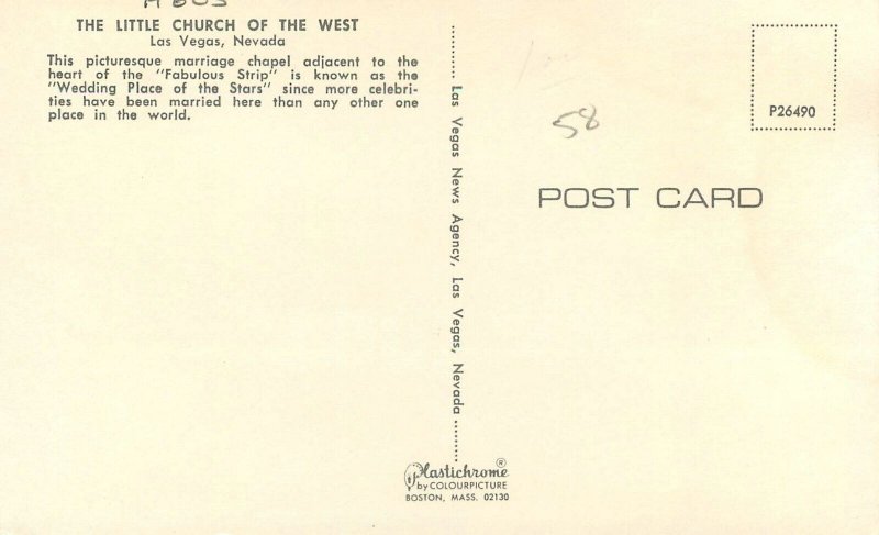 Postcard Nevada Las Vegas Little Church of the West 1960s Vegas News 23-2412