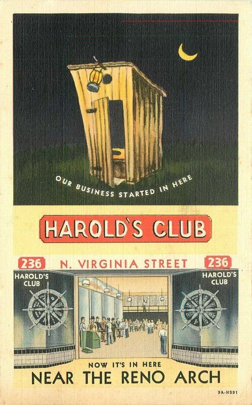 Harold's Club Reno Nevada out House 1940s Postcard Teich 20-6593