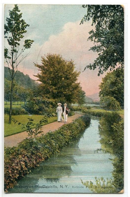 Kirkside Park Lagoons Roxbury Catskill Mountains New York 1910c postcard