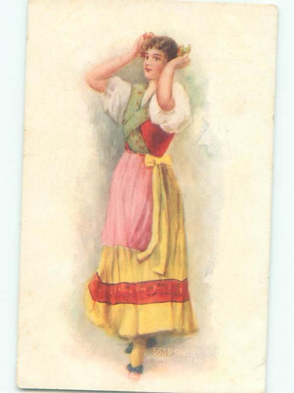 Pre-Linen Switzerland THE SWISS DANCER - SWISS GIRL IN TRADITIONAL DRESS AB7896