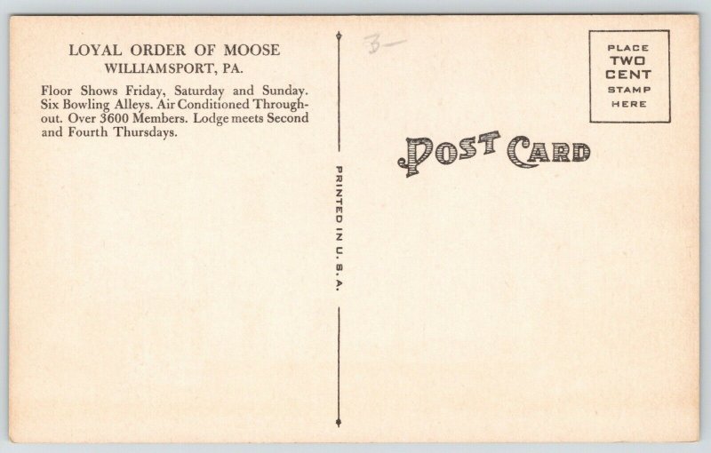 Williamsport PA~Loyal Order of Moose Hall~Chrome Portico~Art Deco~1950 Sepia PC 