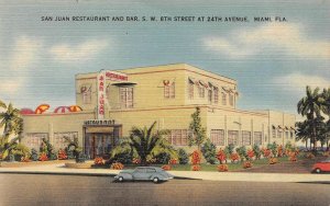 Miami, FL Florida  SAN JUAN RESTAURANT~BAR  Roadside  ca1940's Linen Postcard