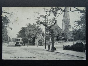 Wales COLWYN BAY Conway Road ST. JOHNS METHODIST CHURCH & TRAM 12 c1911 Postcard