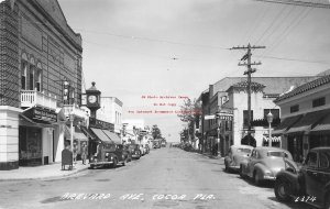 FL, Cocoa, Florida, RPPC, Brevard Avenue, Business Area, 40s Cars, Cook Photo