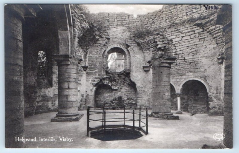 RPPC VISBY Interior of Helgeand Church SWEDEN Postcard