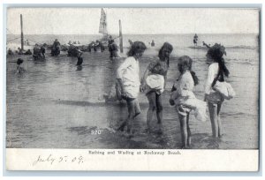 c1920 Bathing Wading Children Swimming Sand Rockaway Beach New York NY Postcard