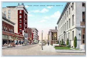 Pocatello Idaho Postcard North Arthur Avenue Buildings Road 1954 Vintage Antique