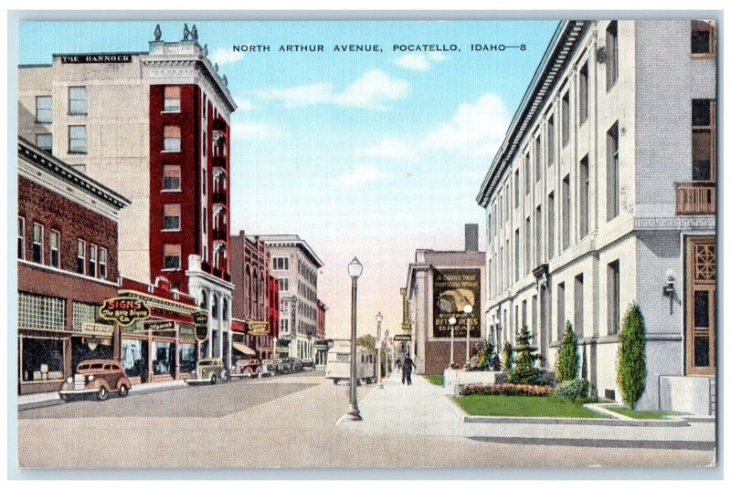 Pocatello Idaho Postcard North Arthur Avenue Buildings Road 1954 Vintage Antique