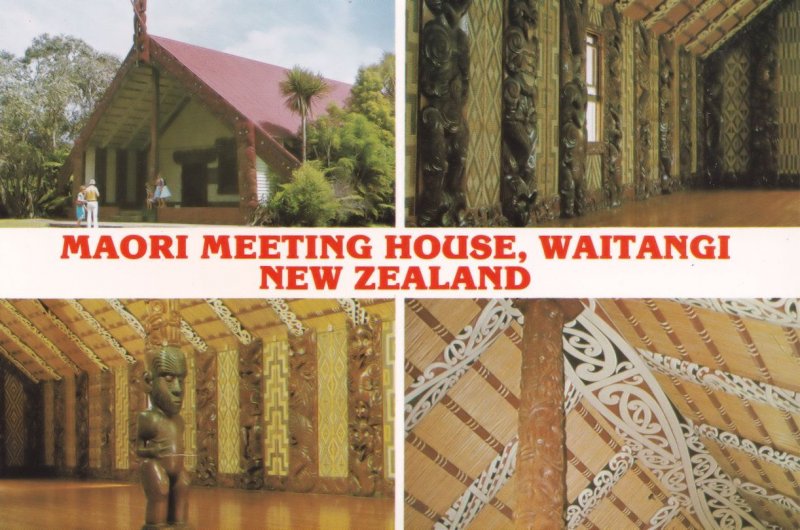 Maori Meeting House Waitangi New Zealand Postcard