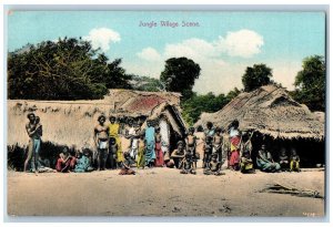 Ceylon Sri Lanka Postcard Tribal People in Jungle Village Scene c1910