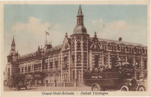 Zeebad Grand Hotel Britania Coach Bus UK Flag Dutch Old Postcard