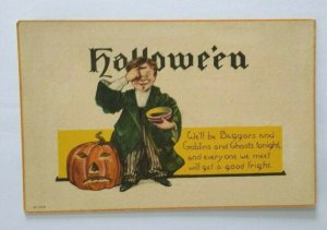 Vintage Halloween Postcard Nash Series H 425 Boy Green Jacket Goblins And Ghosts