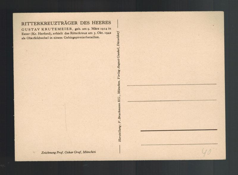 Mint Germany Artist Postcard wehrmacht Knights Cross Gustav Krutemeier