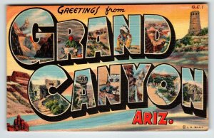 Greetings From Grand Canyon Arizona Large Big Letter Linen Postcard Curt Teich