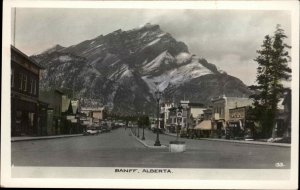 Banff Alberta AB Street Scene Tinted Real Photo Vintage Postcard