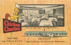Postcard 1940s Michigan Kalamazoo Chicken Charlie's restaurant Teich 23-12469