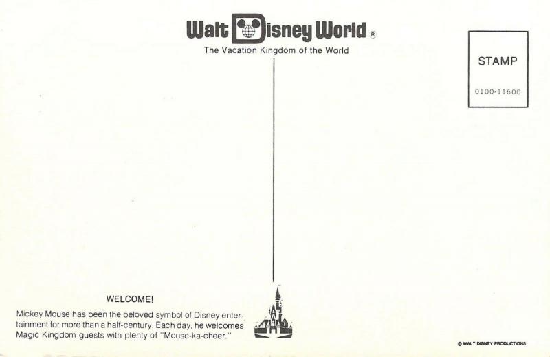 Walt Disney World 0100-11600 Mickey Mouse Welcome,  Vintage Postcard