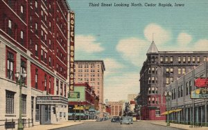 Vintage Postcard 1956 Third Street Looking North Hotel Montrose Cedar Rapid Iowa