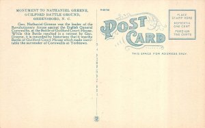 Greensboro, NC North Carolina NATHANIEL GREENE MONUMENT c1920s Military Postcard