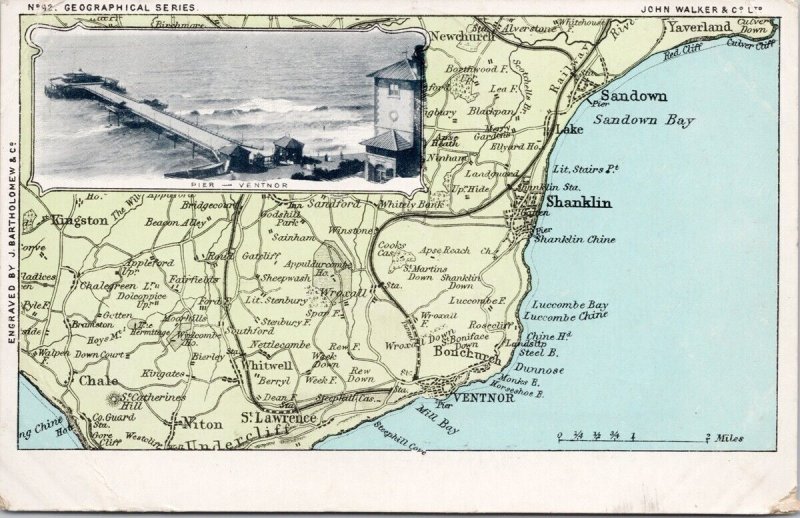 Pier Ventnor Isle Wight England Map Bartholomew John Walker Postcard H49 *as is