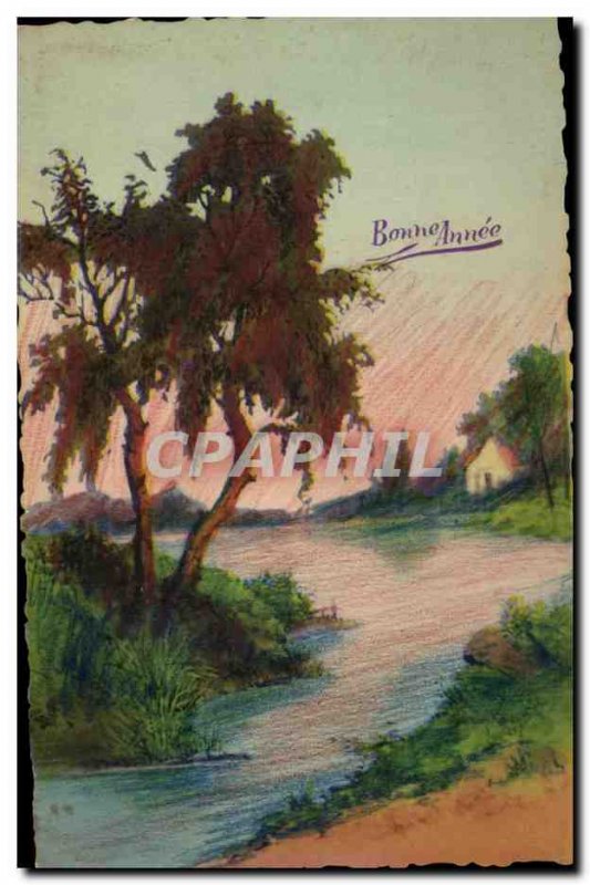 Old Postcard Landscape Happy new year