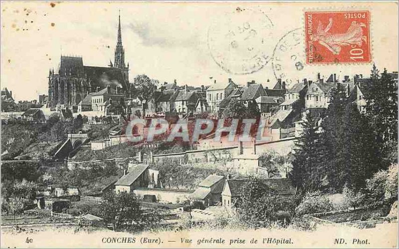 Old Postcard Conches Eure General View from the Hospital