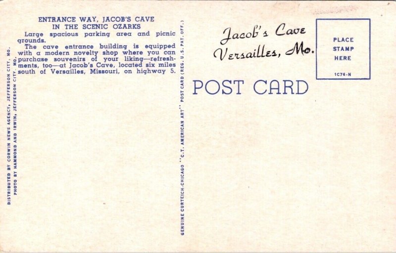 Postcard Entrance to Jacob's Cave in Versailles, Missouri