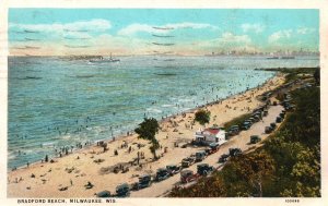 Vintage Postcard 1929 Bradford Beach Bathing Crowd Boardwalk Milwaukee Wisconsin