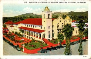 Postcard Municipal Auditorium and Soldiers' Memorial in Riverside, California
