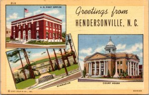 Postcard NC Hendersonville - Greetings from - Post Office Gymnasium Courthouse