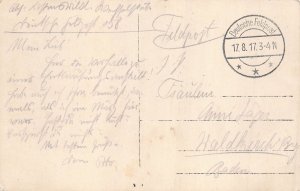 Feldpost WWI 1917 Heaven and Hell Quote Soldiers Barrack interior bench postcard