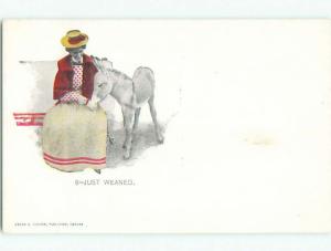 Unused Pre-1907 WOMAN FEEDING SMALL DONKEY k8346