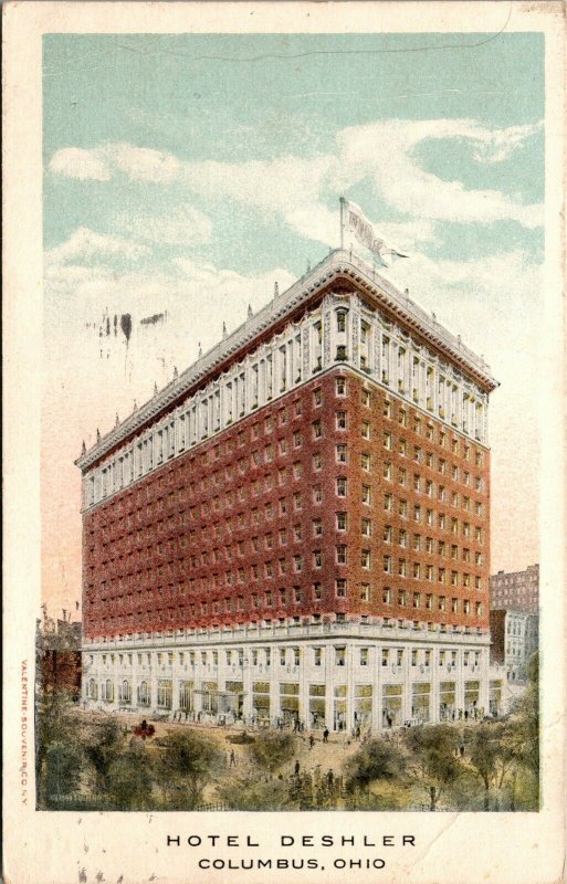 Vintage 1917 Hotel Deshler Columbus Ohio OH Antique Postcard