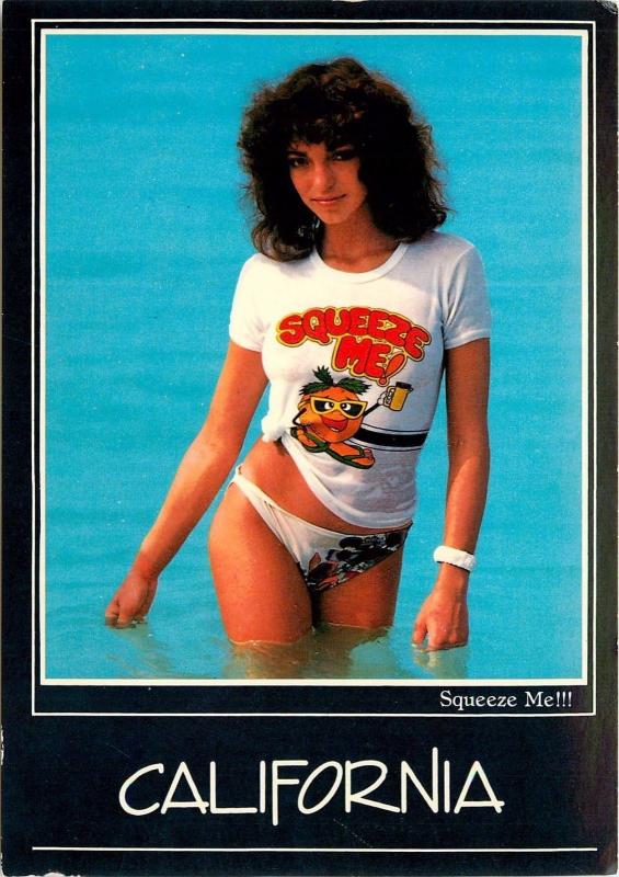 Postcard Risque California Sexy Bikini Beach Girl SQUEEZE ME circa 1980's