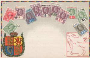 Fiji Stamp Postal History Map Heraldry Shield Antique Postcard