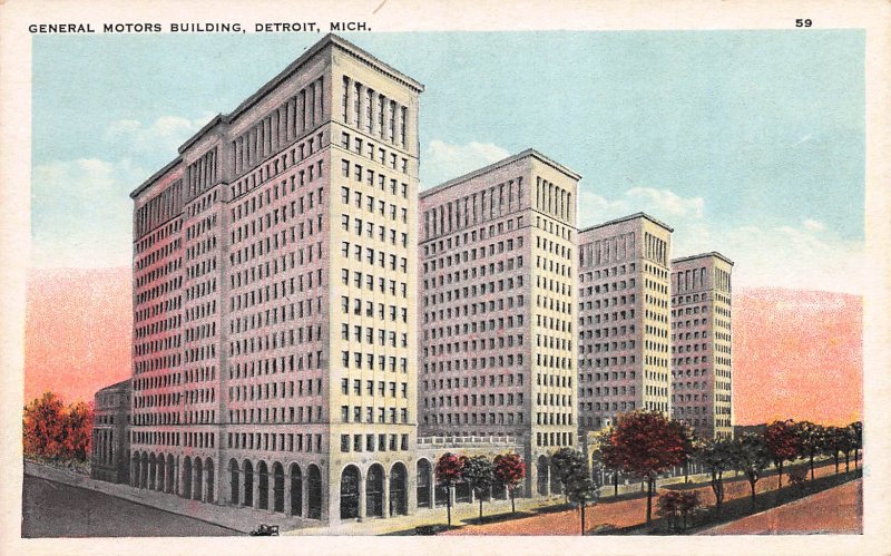 General Motors Building, Detroit, Michigan, Early Postcard, Unused