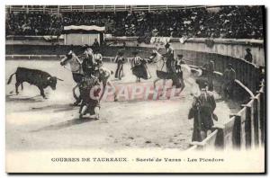 Old Postcard Bulls Bullfight Suerte of racing Varas The Picador