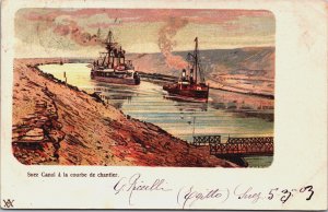 Egypt Suez Canal Litho Postcard C126