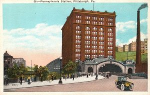Vintage Postcard 1920's Pennsylvania Station Pittsburgh PA Pub By HA Schafer Co.