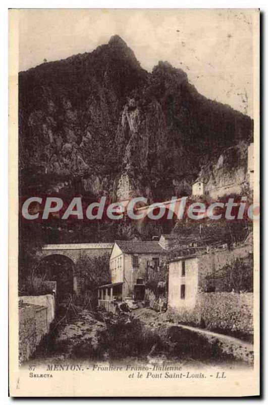 Old Postcard Menton Frontiere Franco Italian and Pont Saint-Louis