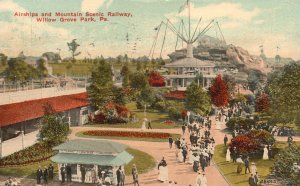 Vintage Postcard 1917 Airships & Mountain Scenic Railway Willow Grove Park Penn.